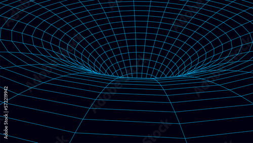 Frame cyber futuristic speed tunnel. Sci-fi wormhole. Abstract 3D wireframe portal with connections lines and dots. Data flow. Technology grid funnel. 3d rendering.