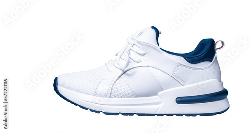 Sneakers isolated on transparent background. Modern sports urban casual shoe cutout, side view