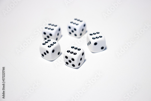 5 dice all landed on 6 close up shot