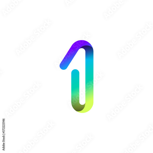 Arab number one logo formed by colorful bright line, folded from ribbon, vector illustration 10EPS