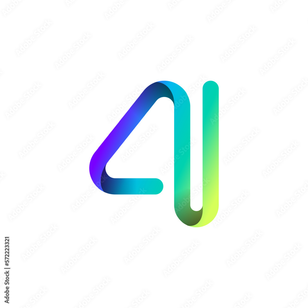 Obraz premium Arab number four logo formed by colorful bright line, folded from ribbon, vector illustration 10EPS