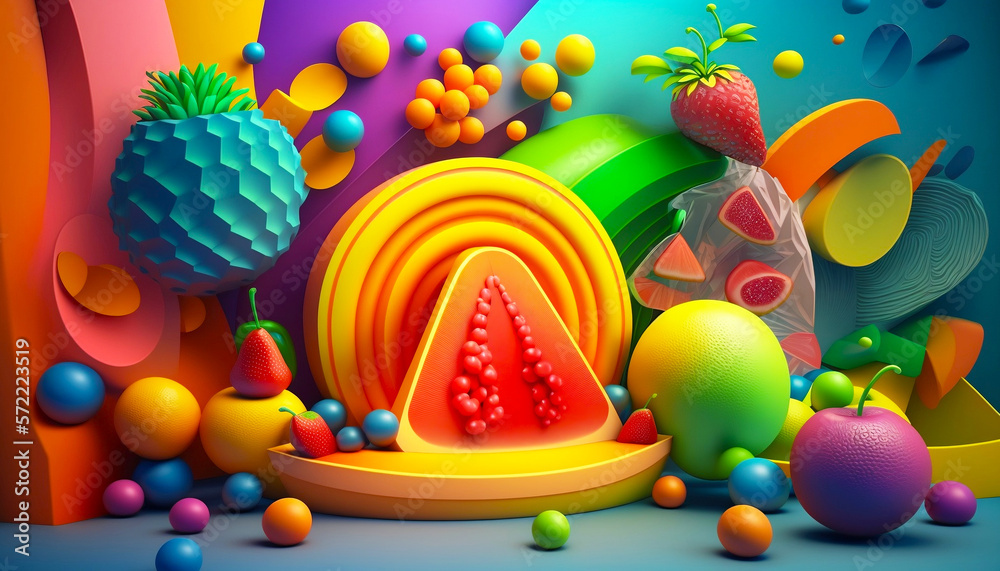 3d colorfull background with fruits