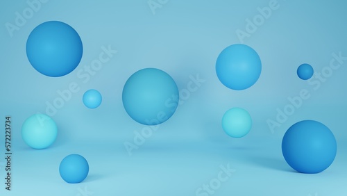 Abstract 3D Rendering background with blue bouncing balls. © namnaamm