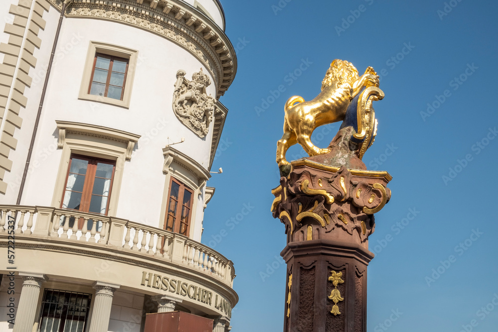 parliament of Hesse in Wiesbaden with golden lion as symbol for Hesse, Germany parliament of Hesse in Wiesbaden with golden lion as symbol for Hesse, Germany