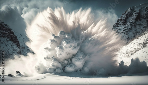 Fotografie, Obraz snow avalanche in the mountain. generative ai