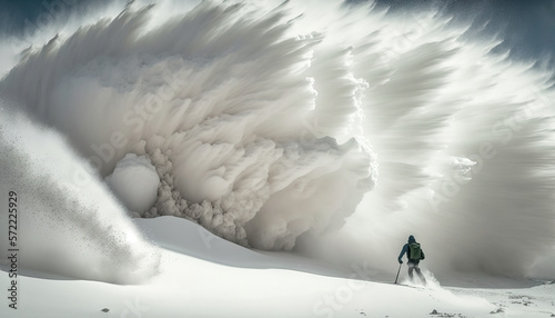 skier caught by snow avalanche in the mountain. generative ai