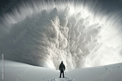 Canvas Print person caught by snow avalanche in the mountain. generative ai