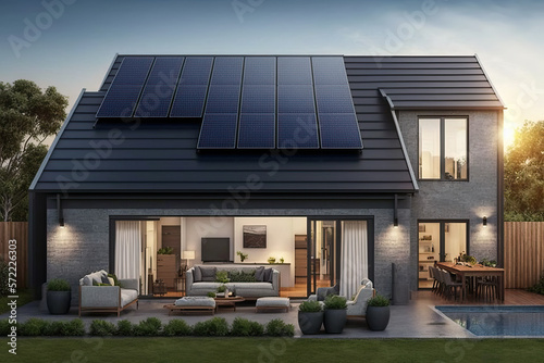 Murais de parede photovoltaic solar panels in modern house roof