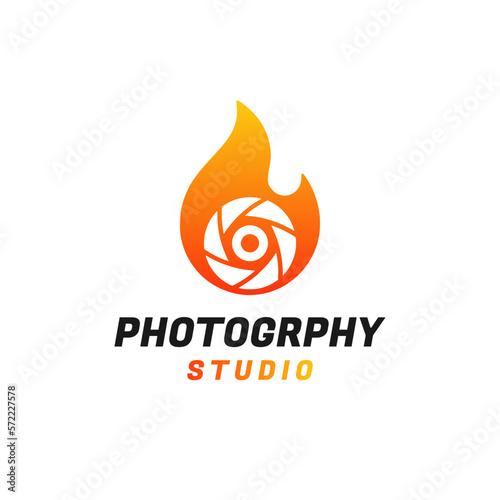 Illustration vector graphic of fire with shutter camera logo design concept