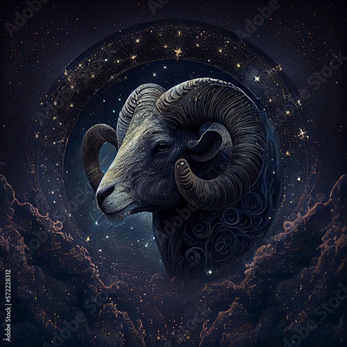 zodiac sign Aries, starry night, highly detailed, dark smooth background AI Generated © forenna