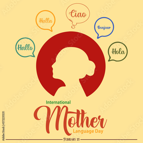 International Mother Language Day. February 21. Inscription Hello in different languages. Template for background