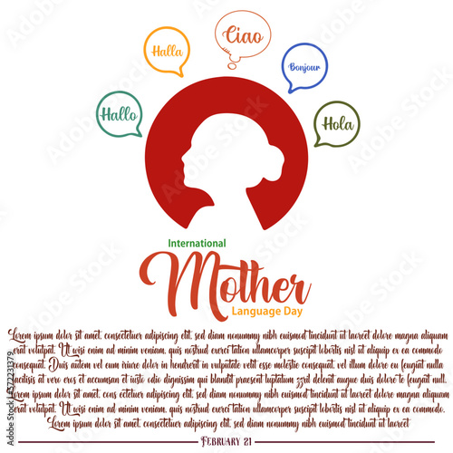 International Mother Language Day. February 21. Inscription Hello in different languages. Template for background