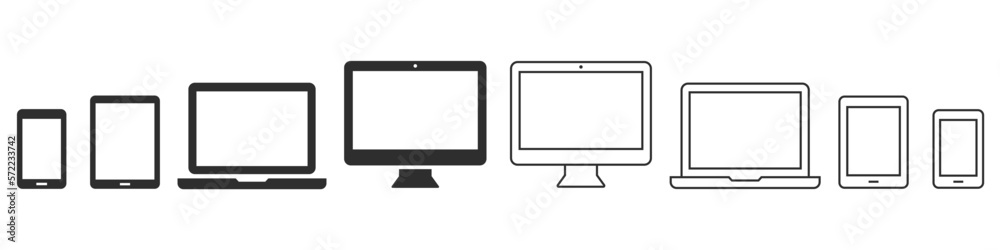 Computer Laptop Smartphone Tablet icon. Device flat and line icons set. Vector Computer Laptop Smartphone Tablet icon. Device flat and line icons set. Vector