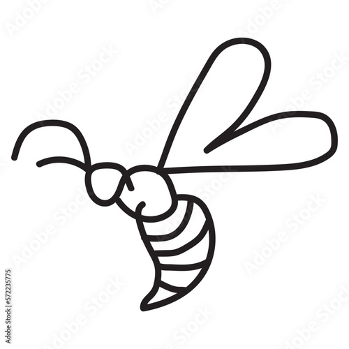 Bee line art clipart, Linear of doodle bees Vector illustration isolated on white background. Simple hand drawn design elements.