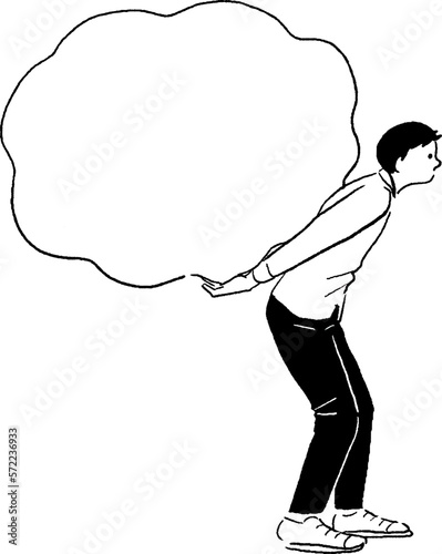 背中に吹き出しを背負った男性の線画