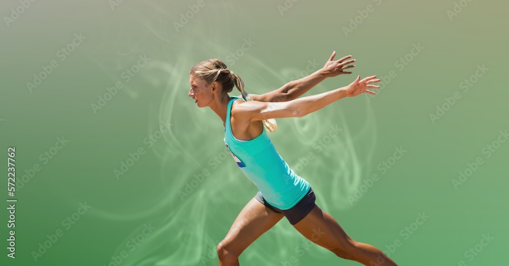 Composition of fit caucasian woman running with copy space