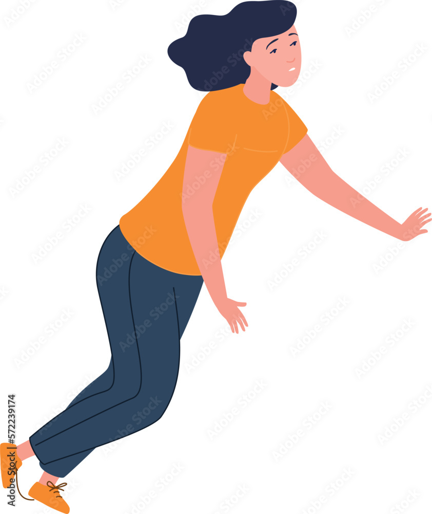 Tripping woman stumble on untied shoelace falling down accident physical injury risk vector flat Tripping woman stumble on untied shoelace falling down accident physical injury risk vector flat