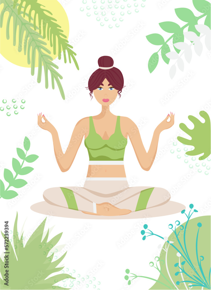 Girl is doing yoga in the plants poster for yoga center