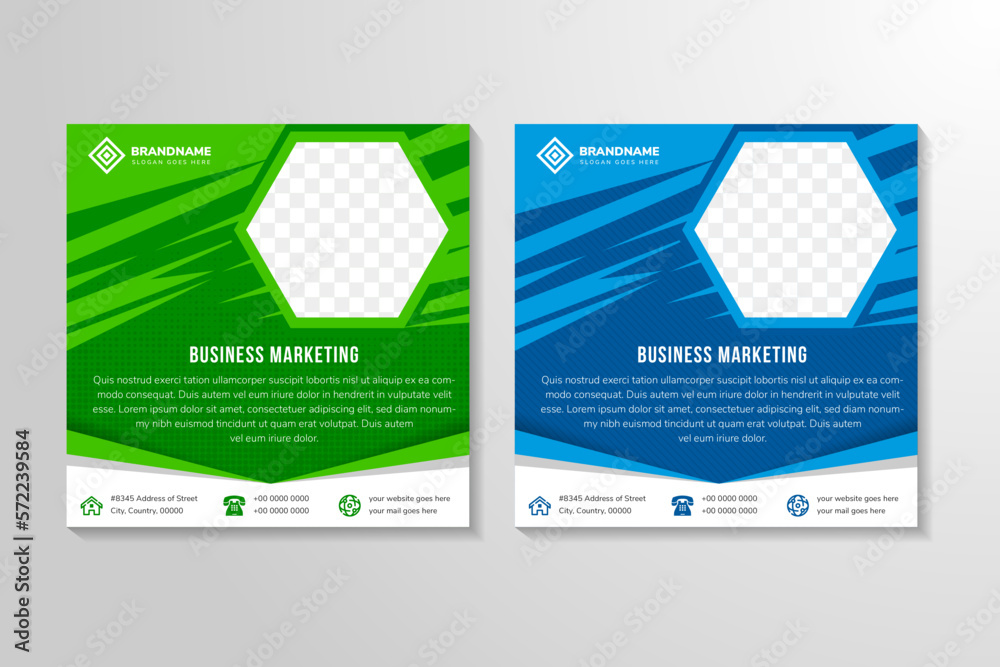 Set of Editable minimal square banner template. blue and green ...