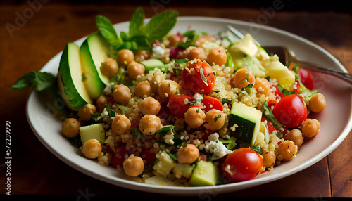 A quinoa salad with chickpeas, tomatoes and cucumber generative AI