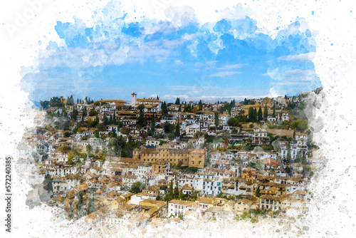 Granada city, Andalusia, Spain. This is the Albaycin district seen from the Alhambra Palace. Granada is an important tourist city in Europe. photo