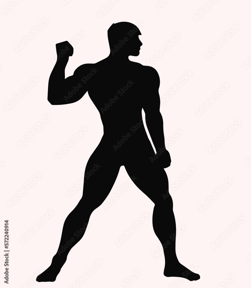 naked muscular young man, silhouette