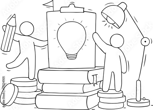 Idea concept with hand drawn light bulb and people