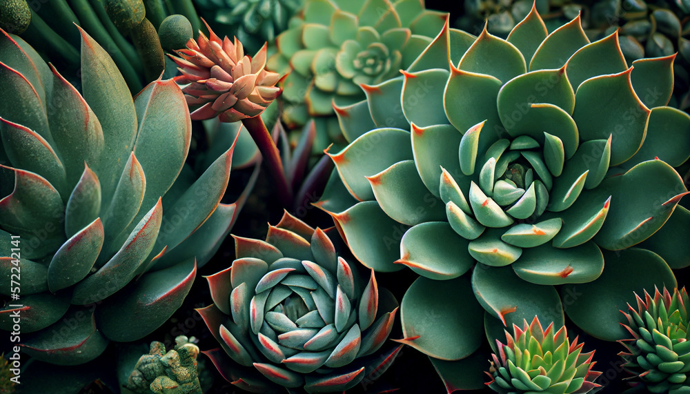 Obraz premium Various Type of Succulent Flowering House Plants Background, Created with Generative AI 