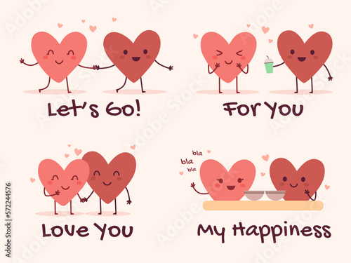 The happy cute couple love hearts character illustration
