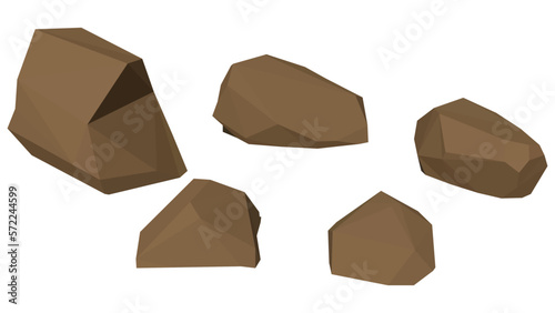 Polygonal stone set. Isolated on white background. 3d Vector illustration. Isometric view. low poly rocks