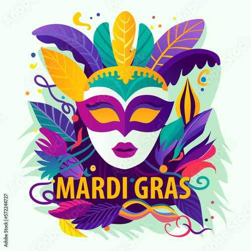 Mardi Gras mask, colorful poster or flyer template. Vector illustration