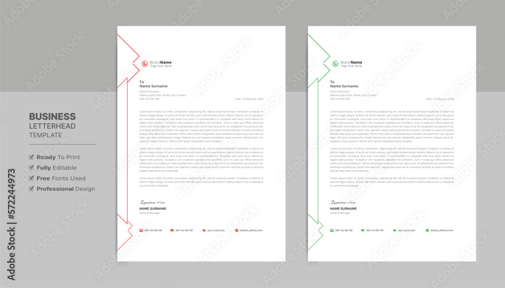 Creative letterhead format template, business style letterhead design template. Company letterhead template designs. Letterhead, flyer template.
