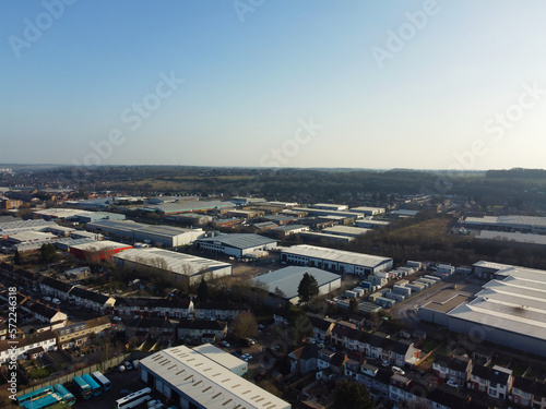 Aerial Image of Chaul End Lane Super Market and Retail Centre Commercial Ware Houses located at Central Luton Town of England. The Image Was Captured on 15-Feb-2023 with Drone's Camera photo