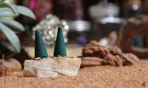 Chakra Crystals With Incense Cones on Australian Red Sand