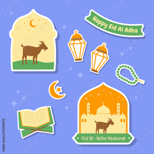 Cute Eid Al Adha mubarak themed sticker collection vector design