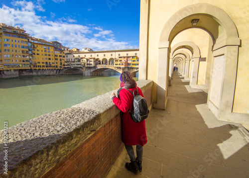 Firenze (Italy) - A view of artistic historical center of Florence, the capital of Renaissance culture and Tuscany region, with Ponte Vecchio and landscape from Piazzale Michelangelo square