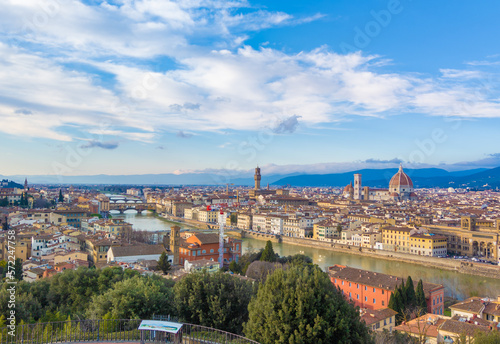 Firenze (Italy) - A view of artistic historical center of Florence, the capital of Renaissance culture and Tuscany region, with Ponte Vecchio and landscape from Piazzale Michelangelo square © ValerioMei