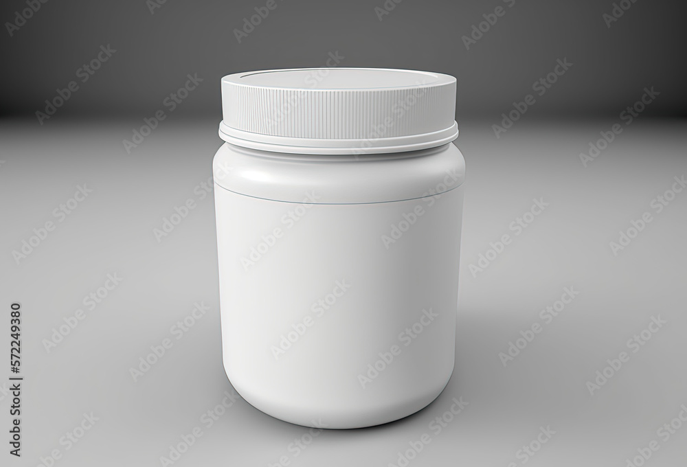 White plastic jar mockup model. Generative AI.
White plastic jar mockup model. Generative AI.