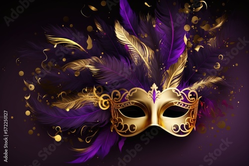 Venetian mask in golden and purple. Generative ai.