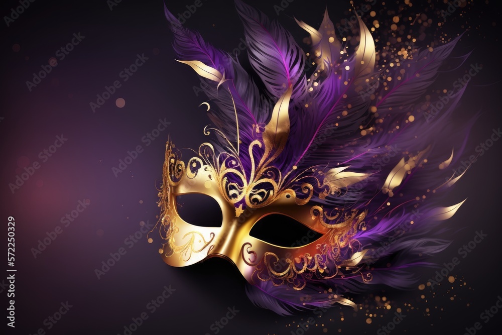 Golden carnival mask with lavish feathers. Mardi Gras. Generative ai.