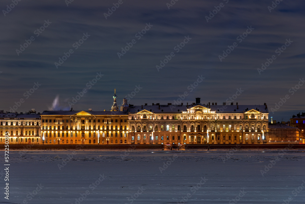 Winter Night view of Saint Petersburg place 