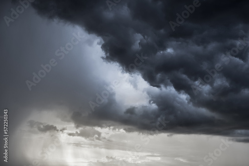 dark clouds make sky in black. Heavy rain thunderstorm. Pattern of clouds overcast predict tornado, Hurricane or thunderstorm and rainy. Dark sky cloudy have storm and lightning thunderbolt.