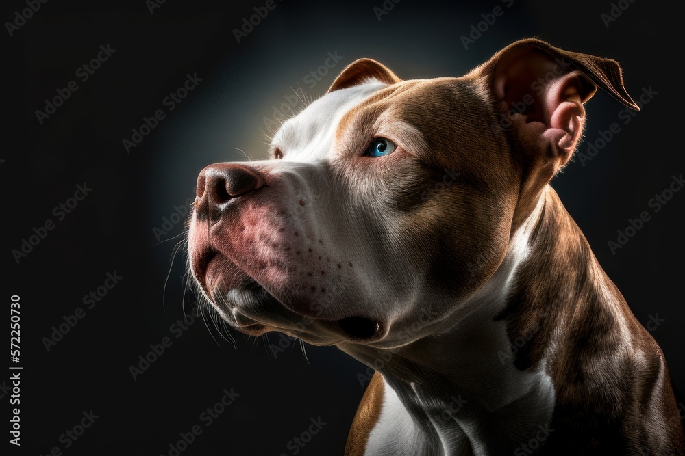 Pitbull close-up with sunbeam background, Generative AI