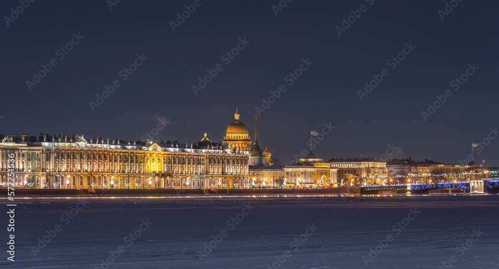 winter night view of the city Saint Petersburg