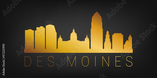 Vászonkép Des Moines, IA, USA Gold Skyline City Silhouette Vector