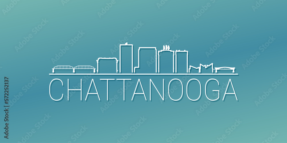 Fototapeta premium Chattanooga, TN, USA Skyline Linear Design. Flat City Illustration Minimal Clip Art. Background Gradient Travel Vector Icon.