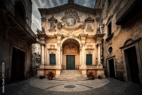 Matera, Italy - 15.02.19: Entrance of baroque styled Chiesa di Santa Chiara, dated C 16th, located next to the National Archaeological Museum 