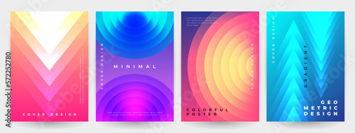 Minimal cover design. Colorful halftone gradient posters. Gradient geometric shapes composition.