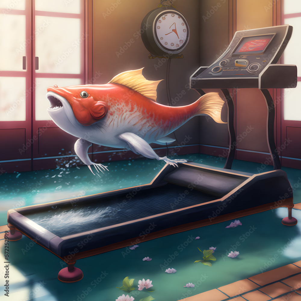 Fish Treadmill genshin impact coy fish with legs on a treadmill . Stock Illustration ...