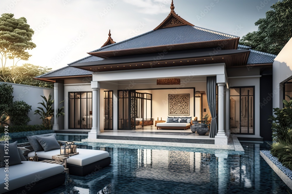 real estate luxury exterior design pool villa with interior design ...